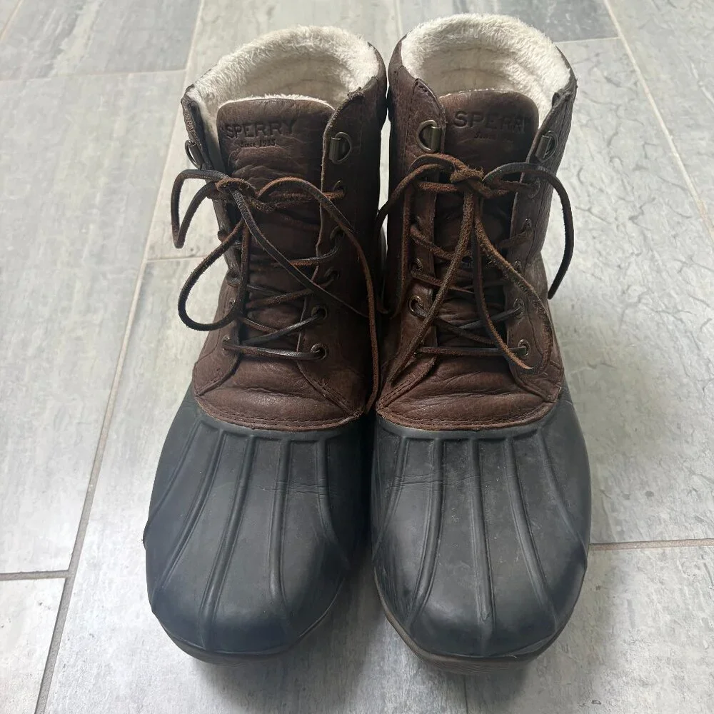 Sperry Waterproof Lined Leather Duck Boots Brown 9.5